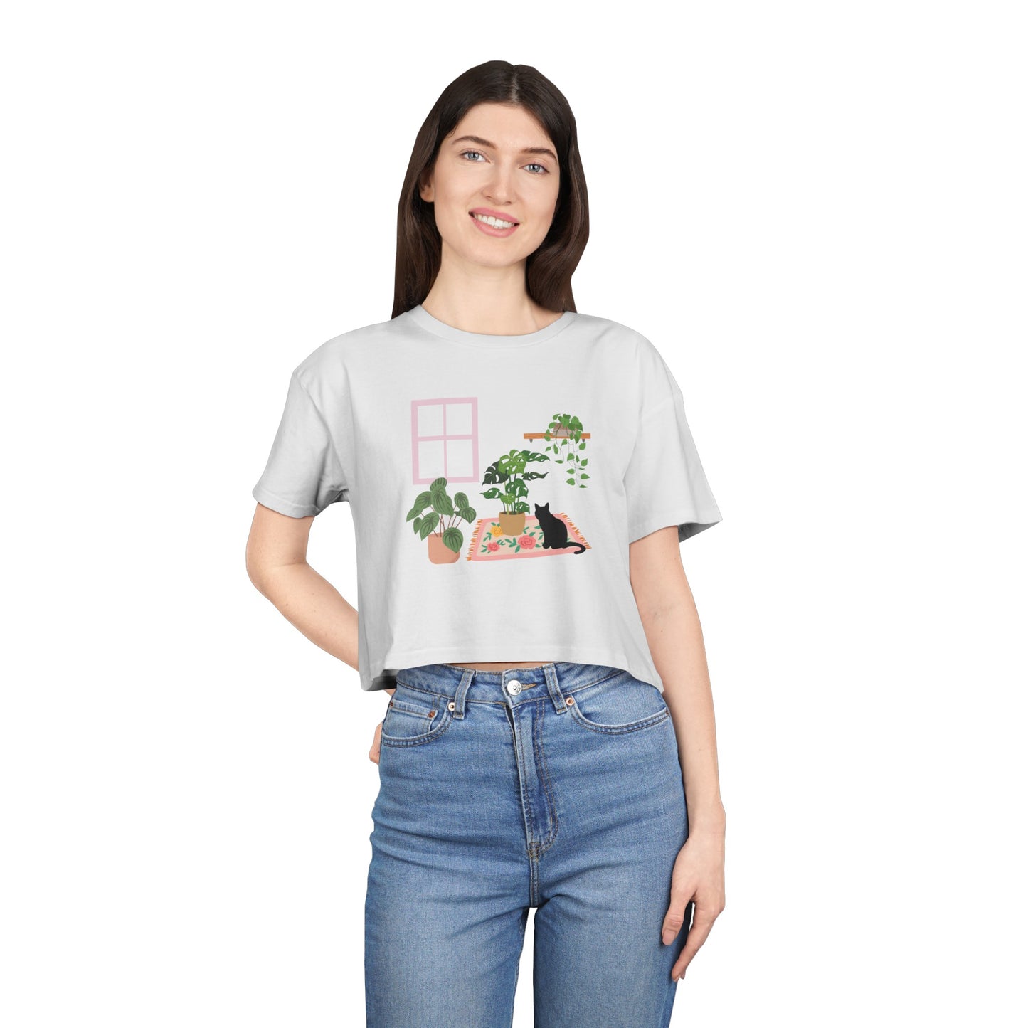 Plant and Cat T Shirt - Cropped Top