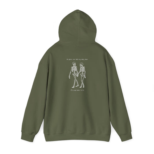 Green Hozier sweatshirt with two skeletons holding hands